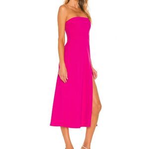 Amanda Uprichard Mandy Midi Dress Strapless Hot Pink High Slit Size Large